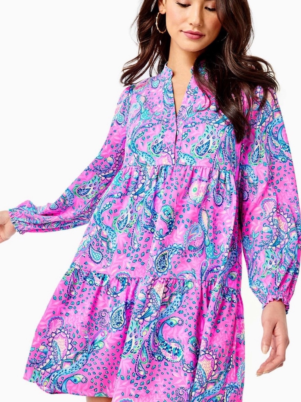 Lilly Pulitzer Winona Pink Paisley Tiered stretch Tunic Dress